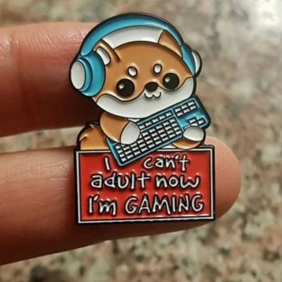 *2 for $13* "Can't Adult Now I'm Gaming" Corgi Dog Enamel Pin - Picture 2 of 3